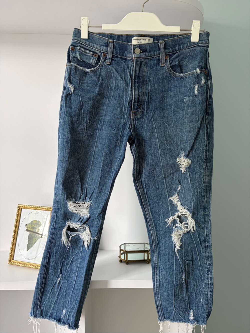 Abercrombie & Fitch Distressed High Rise Mom Jean Extra Short Length